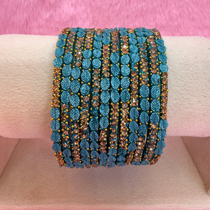 1 Dozen Leaf Stone Bridal Glass Bangles Combo Set – Assorted Colors | Wedding & Festive Wear Collection