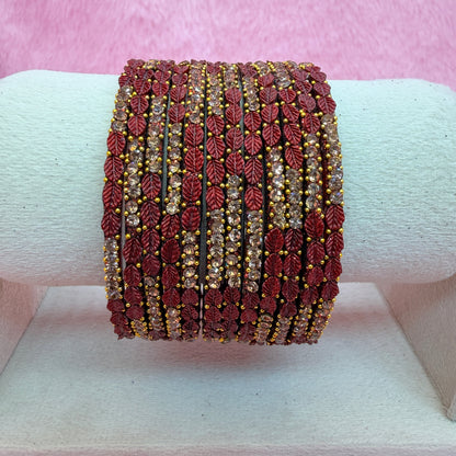 1 Dozen Leaf Stone Bridal Glass Bangles Combo Set – Assorted Colors | Wedding & Festive Wear Collection