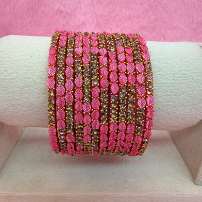 1 Dozen Leaf Stone Bridal Glass Bangles Combo Set – Assorted Colors | Wedding & Festive Wear Collection
