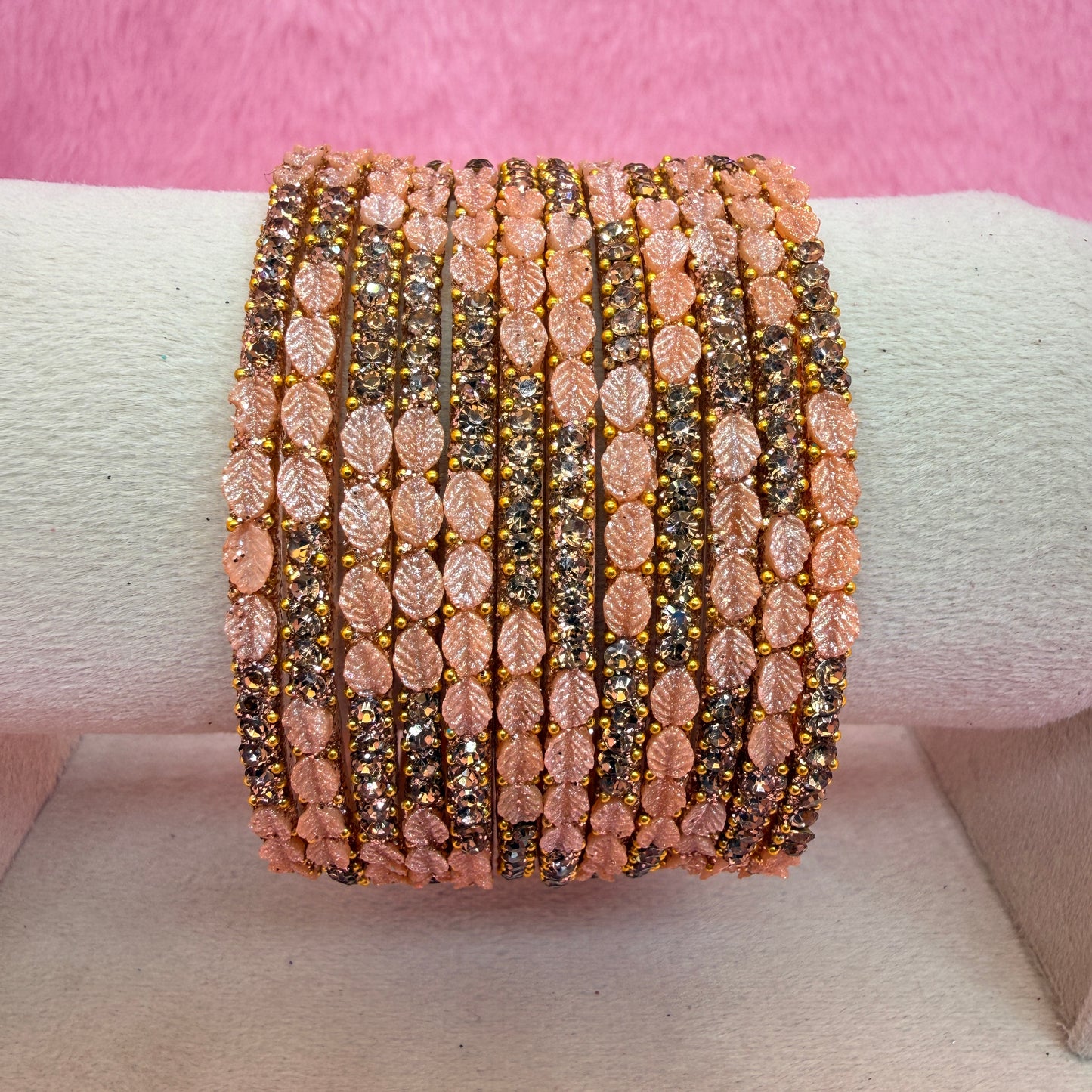 1 Dozen Leaf Stone Bridal Glass Bangles Combo Set – Assorted Colors | Wedding & Festive Wear Collection