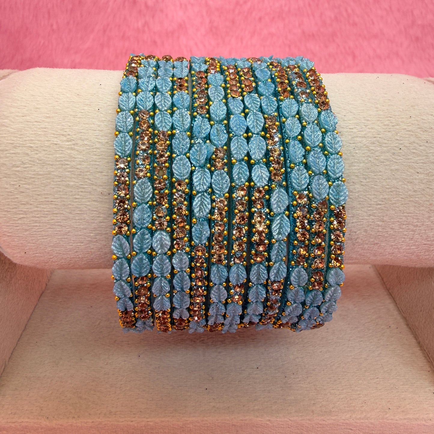 1 Dozen Leaf Stone Bridal Glass Bangles Combo Set – Assorted Colors | Wedding & Festive Wear Collection