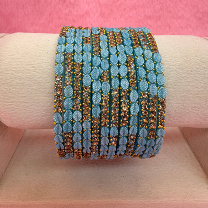 1 Dozen Leaf Stone Bridal Glass Bangles Combo Set – Assorted Colors | Wedding & Festive Wear Collection