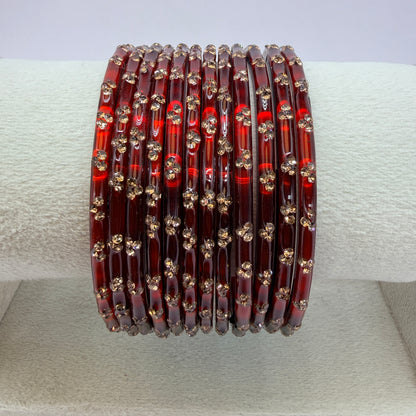 12 Piece Crystal Stone Glass Bangles Set for Women – Premium Transparent Color Bangles Collection