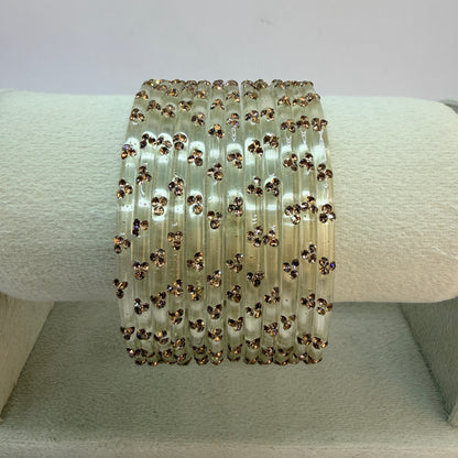 12 Piece Crystal Stone Glass Bangles Set for Women – Premium Transparent Color Bangles Collection