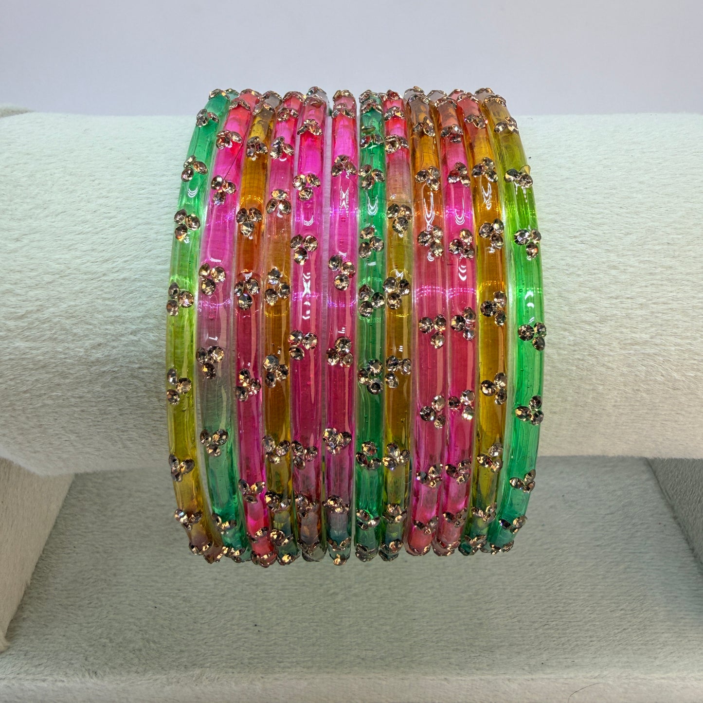 12 Piece Crystal Stone Glass Bangles Set for Women – Premium Transparent Color Bangles Collection