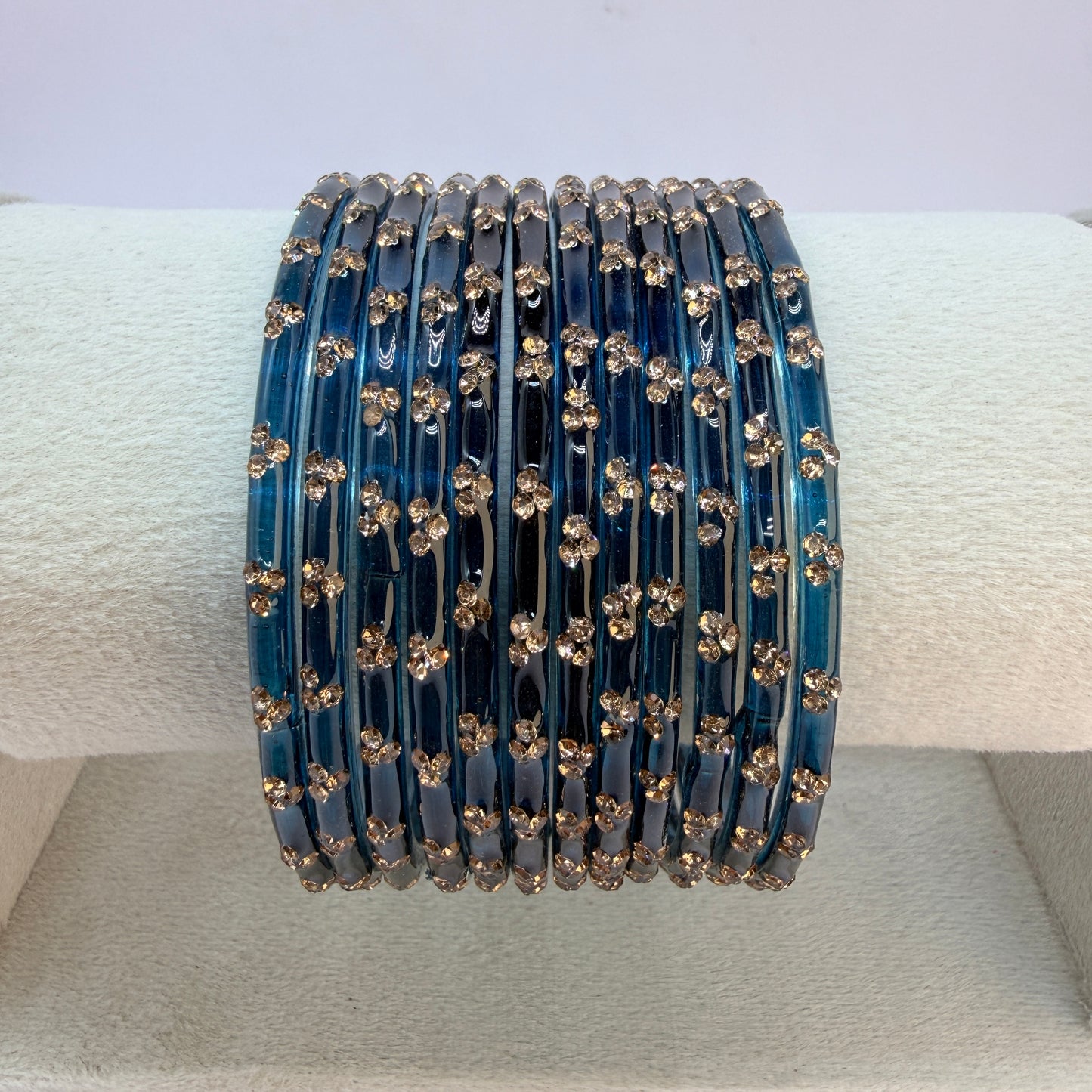12 Piece Crystal Stone Glass Bangles Set for Women – Premium Transparent Color Bangles Collection