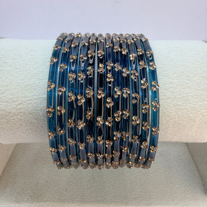 12 Piece Crystal Stone Glass Bangles Set for Women – Premium Transparent Color Bangles Collection
