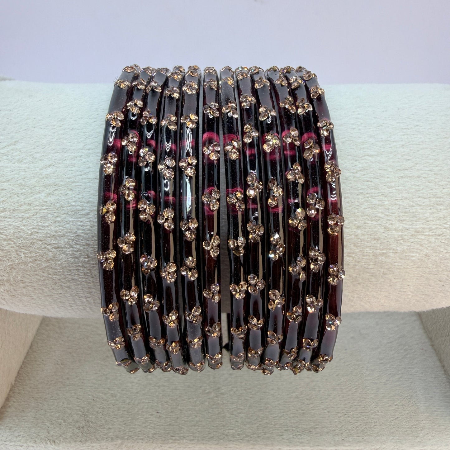 12 Piece Crystal Stone Glass Bangles Set for Women – Premium Transparent Color Bangles Collection