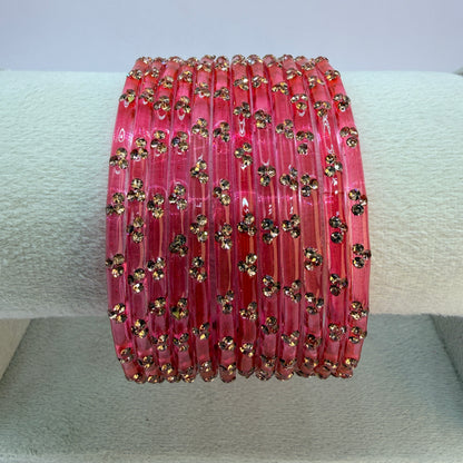 12 Piece Crystal Stone Glass Bangles Set for Women – Premium Transparent Color Bangles Collection
