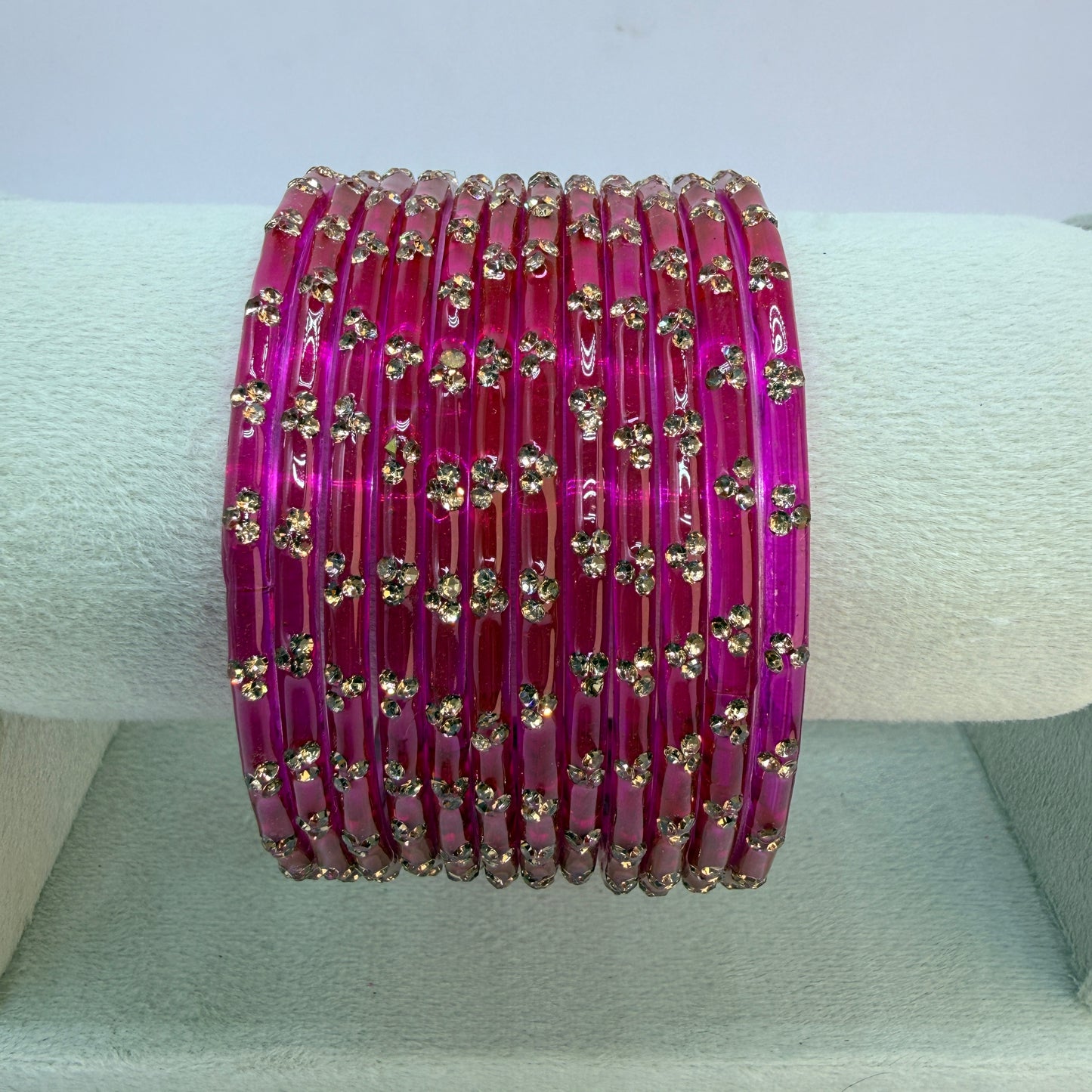 12 Piece Crystal Stone Glass Bangles Set for Women – Premium Transparent Color Bangles Collection