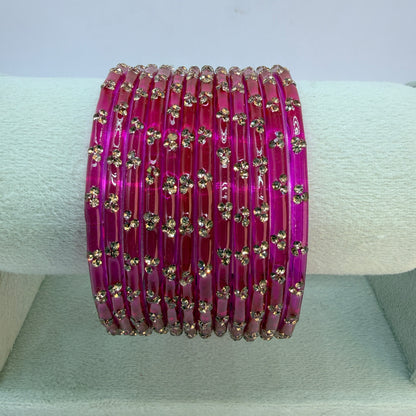 12 Piece Crystal Stone Glass Bangles Set for Women – Premium Transparent Color Bangles Collection