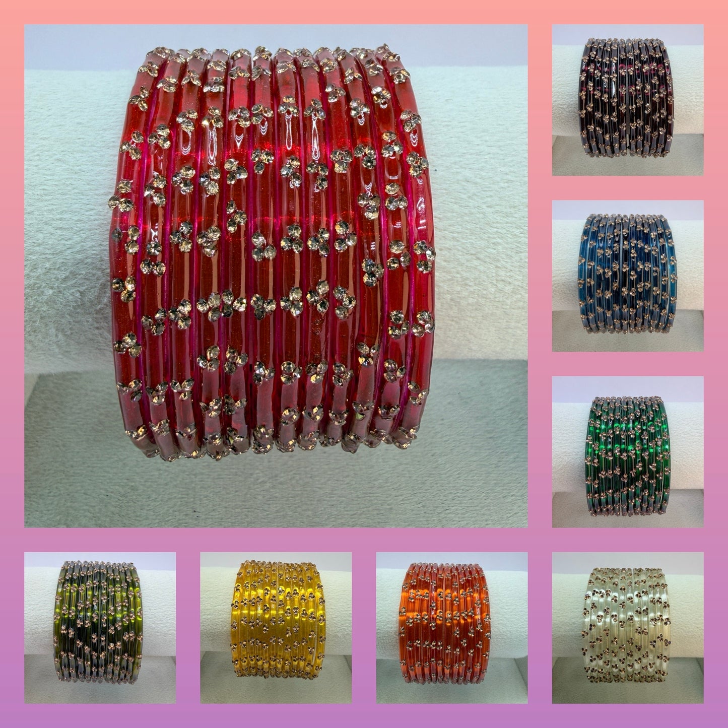 12 Piece Crystal Stone Glass Bangles Set for Women – Premium Transparent Color Bangles Collection