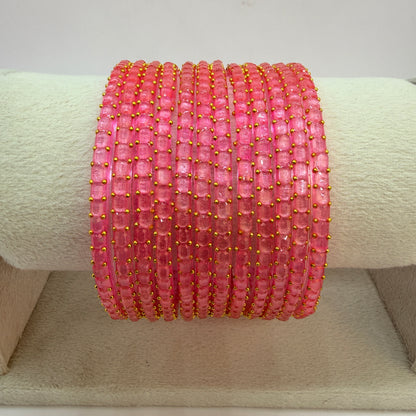 Square Cut Crystal Bead Glass Bangles Set for Women – 12 Pieces (1 Dozen) | Sparkling Crystal Finish | Traditional Fashion Jewellery