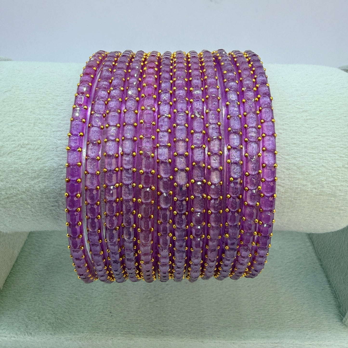 Square Cut Crystal Bead Glass Bangles Set for Women – 12 Pieces (1 Dozen) | Sparkling Crystal Finish | Traditional Fashion Jewellery