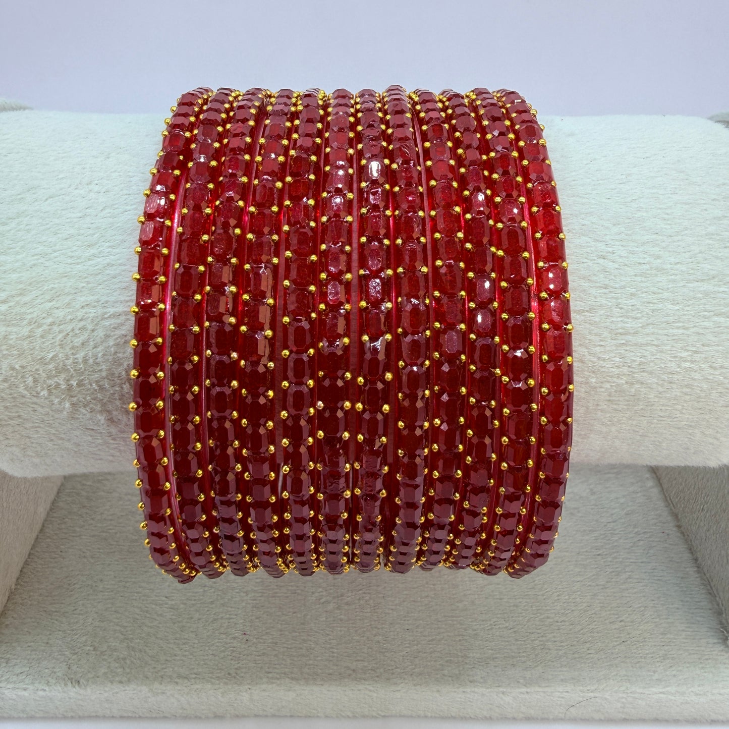 Square Cut Crystal Bead Glass Bangles Set for Women – 12 Pieces (1 Dozen) | Sparkling Crystal Finish | Traditional Fashion Jewellery
