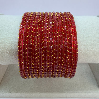Square Cut Crystal Bead Glass Bangles Set for Women – 12 Pieces (1 Dozen) | Sparkling Crystal Finish | Traditional Fashion Jewellery