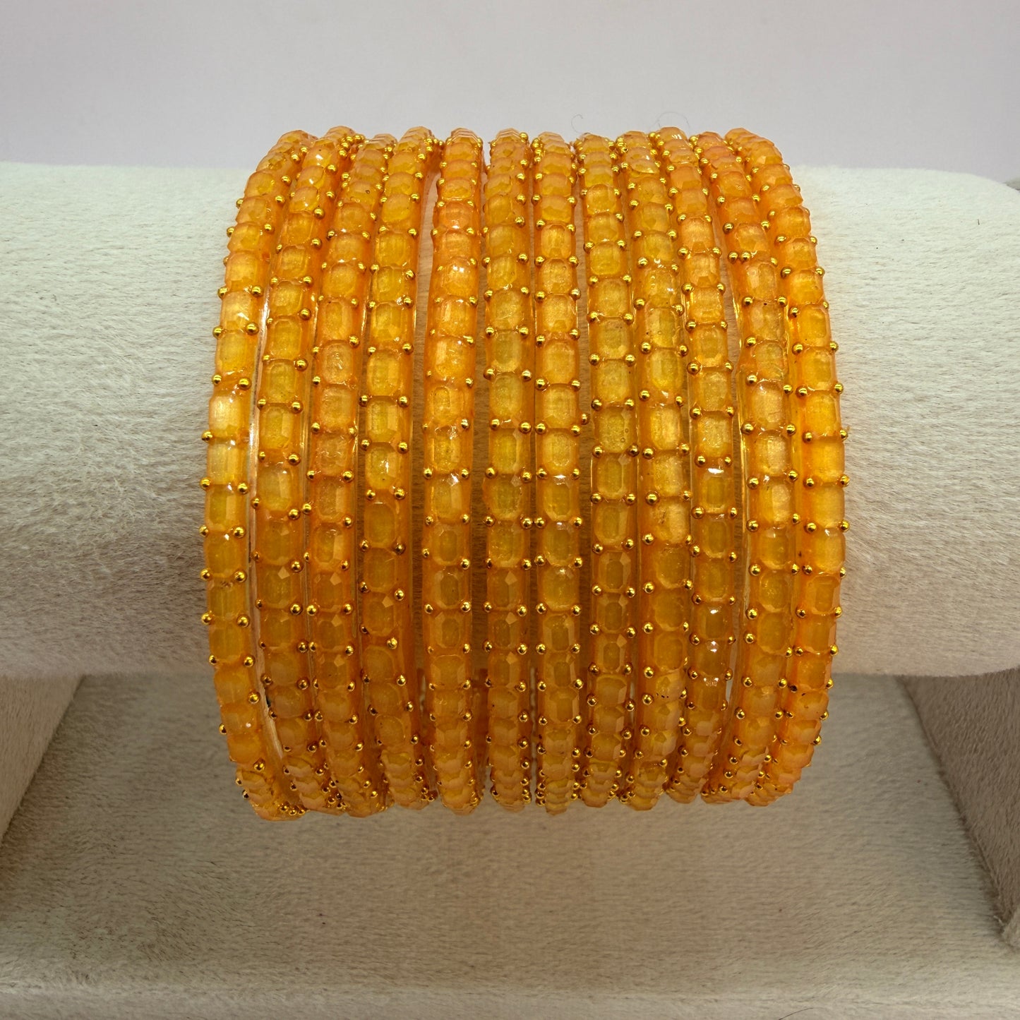 Square Cut Crystal Bead Glass Bangles Set for Women – 12 Pieces (1 Dozen) | Sparkling Crystal Finish | Traditional Fashion Jewellery