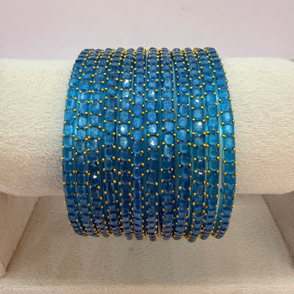 Square Cut Crystal Bead Glass Bangles Set for Women – 12 Pieces (1 Dozen) | Sparkling Crystal Finish | Traditional Fashion Jewellery