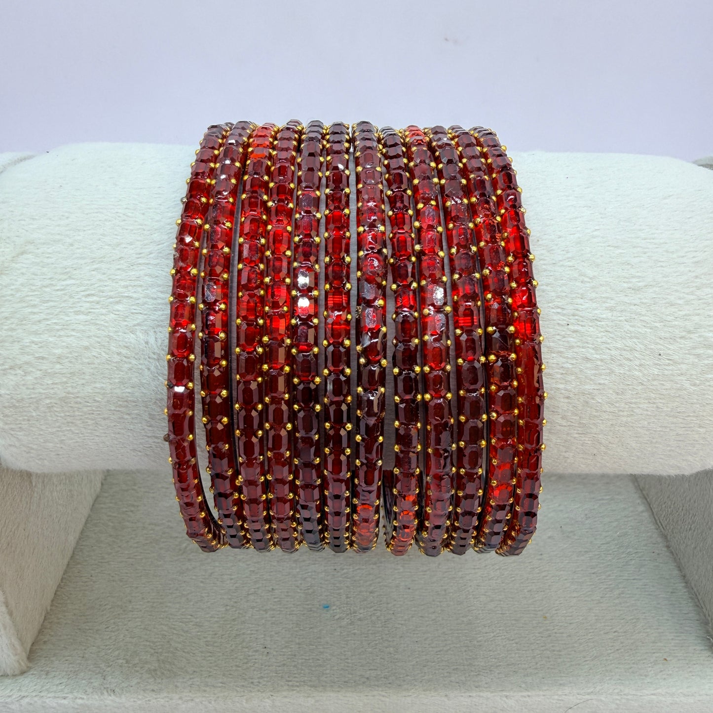 Square Cut Crystal Bead Glass Bangles Set for Women – 12 Pieces (1 Dozen) | Sparkling Crystal Finish | Traditional Fashion Jewellery