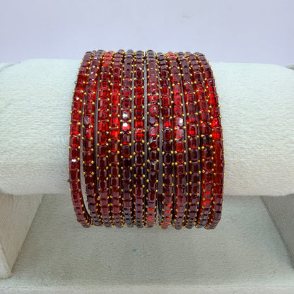 Square Cut Crystal Bead Glass Bangles Set for Women – 12 Pieces (1 Dozen) | Sparkling Crystal Finish | Traditional Fashion Jewellery