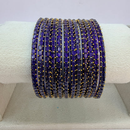 Square Cut Crystal Bead Glass Bangles Set for Women – 12 Pieces (1 Dozen) | Sparkling Crystal Finish | Traditional Fashion Jewellery
