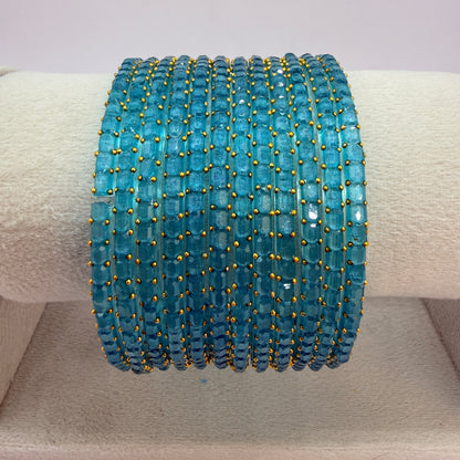 Square Cut Crystal Bead Glass Bangles Set for Women – 12 Pieces (1 Dozen) | Sparkling Crystal Finish | Traditional Fashion Jewellery