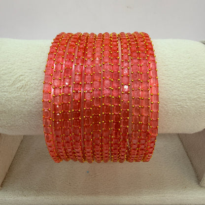 Square Cut Crystal Bead Glass Bangles Set for Women – 12 Pieces (1 Dozen) | Sparkling Crystal Finish | Traditional Fashion Jewellery