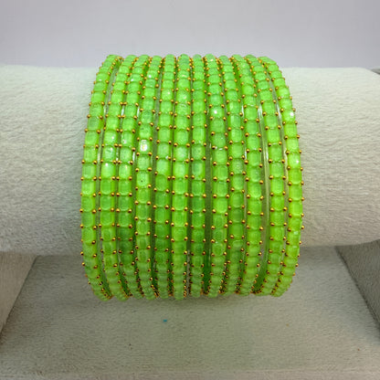 Square Cut Crystal Bead Glass Bangles Set for Women – 12 Pieces (1 Dozen) | Sparkling Crystal Finish | Traditional Fashion Jewellery