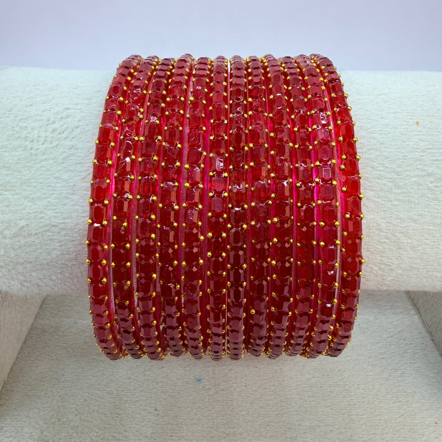 Square Cut Crystal Bead Glass Bangles Set for Women – 12 Pieces (1 Dozen) | Sparkling Crystal Finish | Traditional Fashion Jewellery