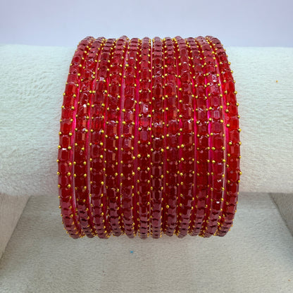 Square Cut Crystal Bead Glass Bangles Set for Women – 12 Pieces (1 Dozen) | Sparkling Crystal Finish | Traditional Fashion Jewellery