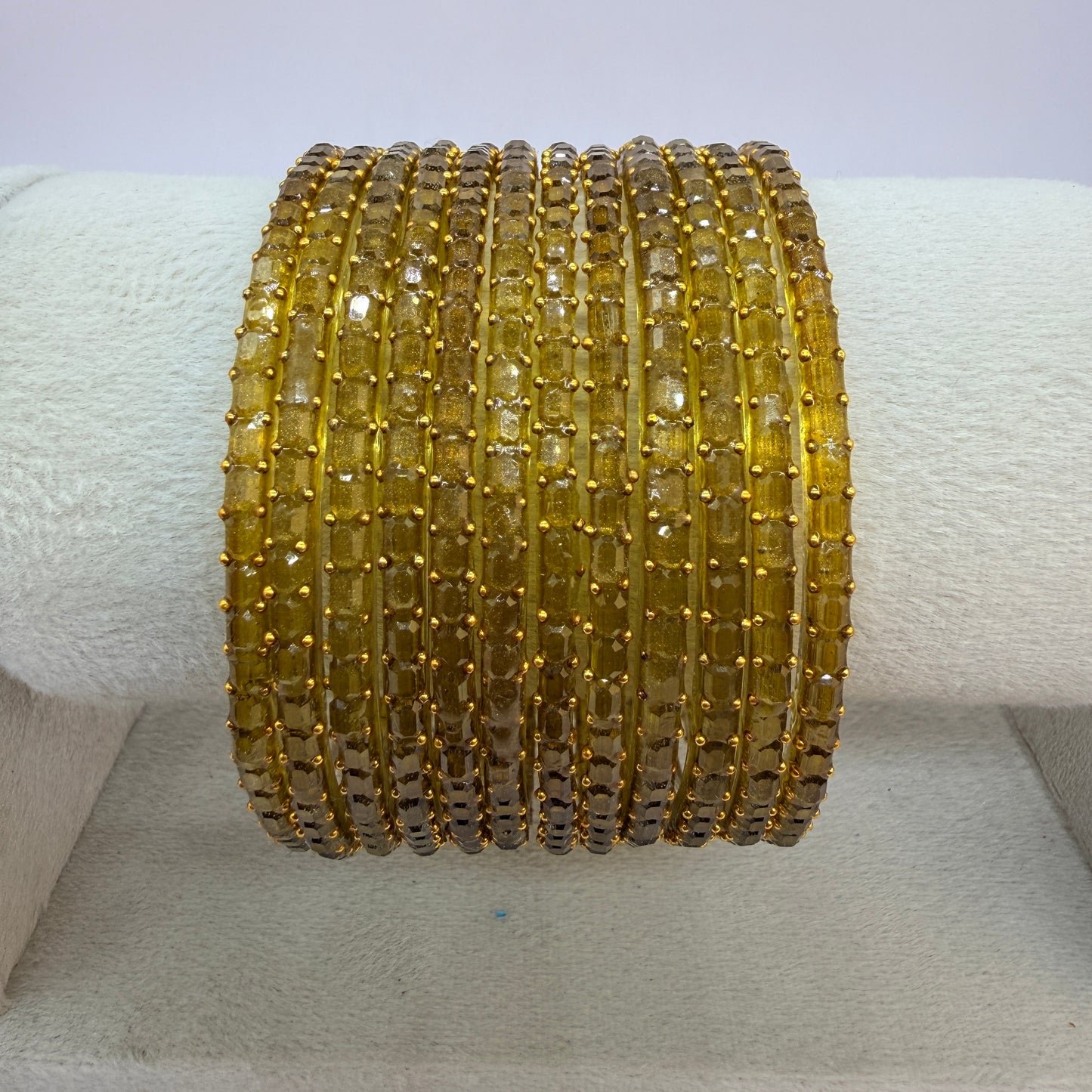 Square Cut Crystal Bead Glass Bangles Set for Women – 12 Pieces (1 Dozen) | Sparkling Crystal Finish | Traditional Fashion Jewellery