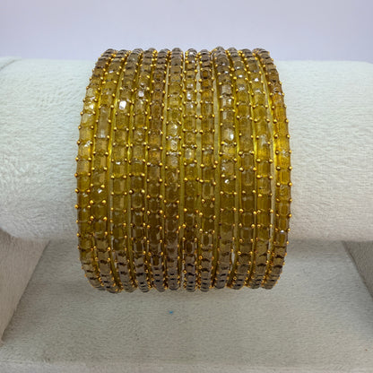 Square Cut Crystal Bead Glass Bangles Set for Women – 12 Pieces (1 Dozen) | Sparkling Crystal Finish | Traditional Fashion Jewellery