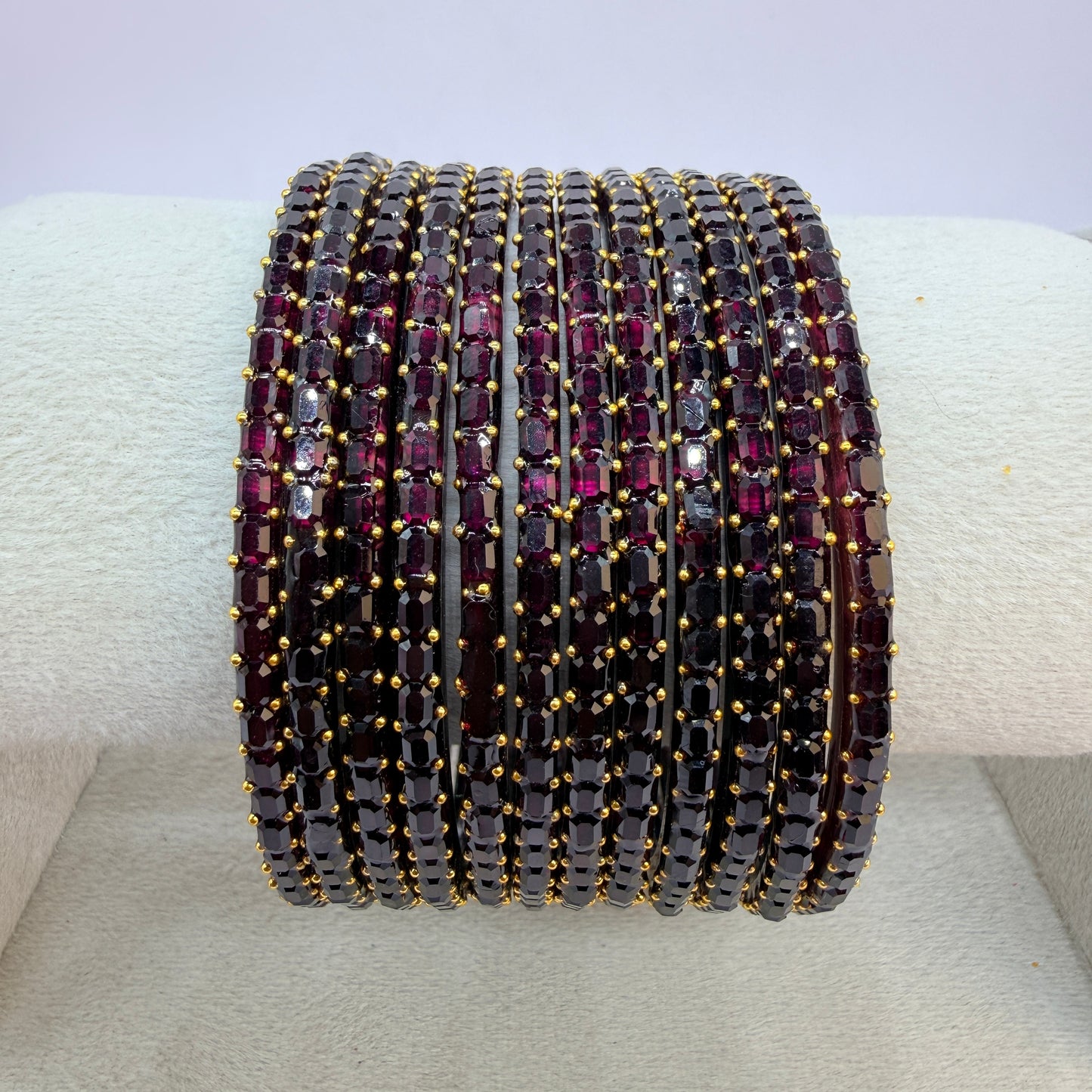 Square Cut Crystal Bead Glass Bangles Set for Women – 12 Pieces (1 Dozen) | Sparkling Crystal Finish | Traditional Fashion Jewellery