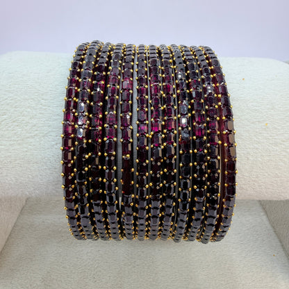 Square Cut Crystal Bead Glass Bangles Set for Women – 12 Pieces (1 Dozen) | Sparkling Crystal Finish | Traditional Fashion Jewellery