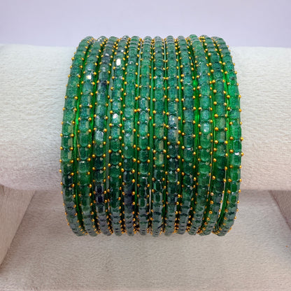Square Cut Crystal Bead Glass Bangles Set for Women – 12 Pieces (1 Dozen) | Sparkling Crystal Finish | Traditional Fashion Jewellery