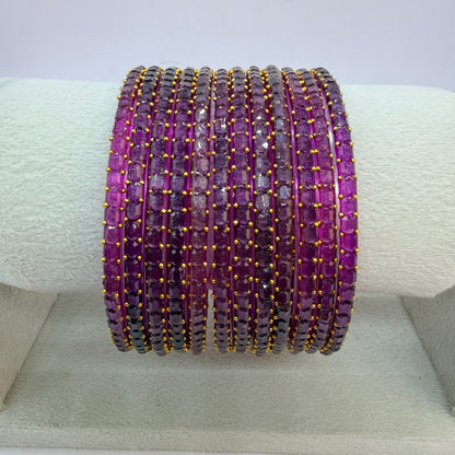 Square Cut Crystal Bead Glass Bangles Set for Women – 12 Pieces (1 Dozen) | Sparkling Crystal Finish | Traditional Fashion Jewellery