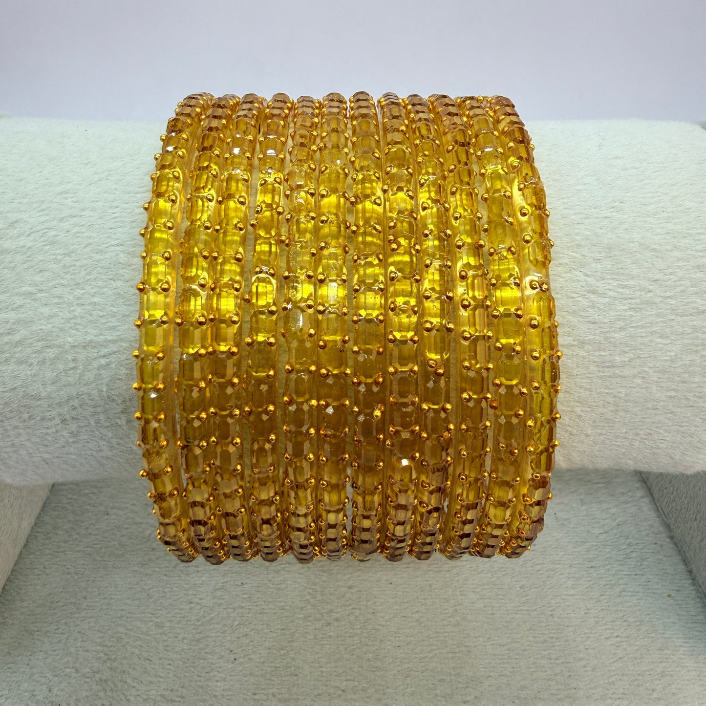 Square Cut Crystal Bead Glass Bangles Set for Women – 12 Pieces (1 Dozen) | Sparkling Crystal Finish | Traditional Fashion Jewellery