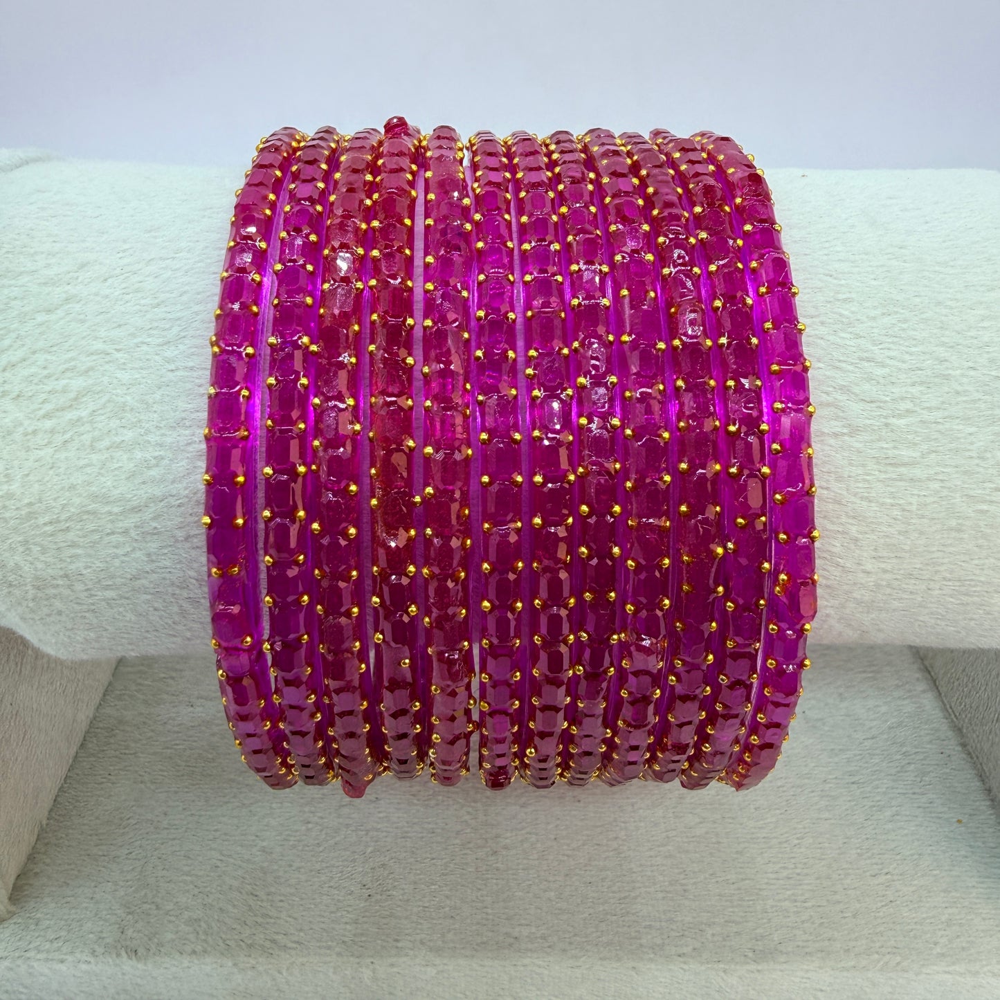 Square Cut Crystal Bead Glass Bangles Set for Women – 12 Pieces (1 Dozen) | Sparkling Crystal Finish | Traditional Fashion Jewellery
