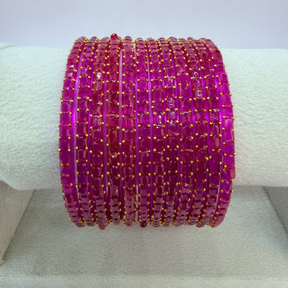 Square Cut Crystal Bead Glass Bangles Set for Women – 12 Pieces (1 Dozen) | Sparkling Crystal Finish | Traditional Fashion Jewellery
