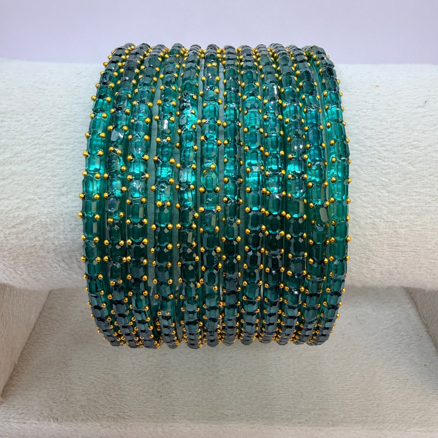 Square Cut Crystal Bead Glass Bangles Set for Women – 12 Pieces (1 Dozen) | Sparkling Crystal Finish | Traditional Fashion Jewellery
