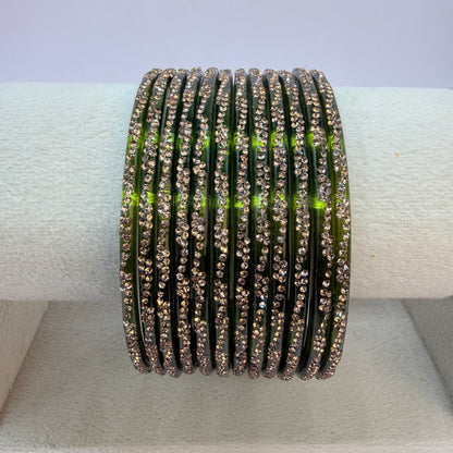 Continuous Crystal Stone Glass Bangles Set for Women – 12 Pieces (1 Dozen) | Traditional Bridal & Party Wear Bangles