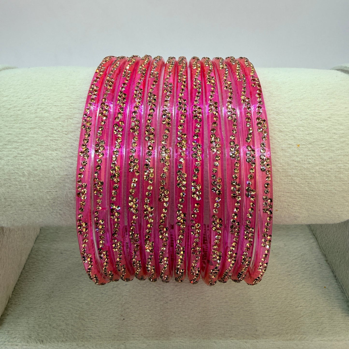 Continuous Crystal Stone Glass Bangles Set for Women – 12 Pieces (1 Dozen) | Traditional Bridal & Party Wear Bangles