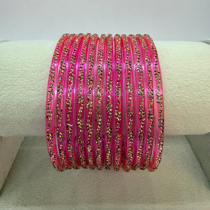 Continuous Crystal Stone Glass Bangles Set for Women – 12 Pieces (1 Dozen) | Traditional Bridal & Party Wear Bangles