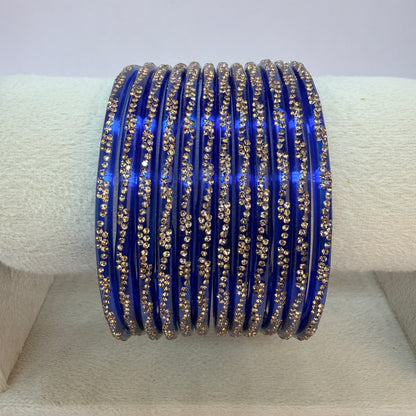 Continuous Crystal Stone Glass Bangles Set for Women – 12 Pieces (1 Dozen) | Traditional Bridal & Party Wear Bangles