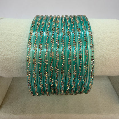 Continuous Crystal Stone Glass Bangles Set for Women – 12 Pieces (1 Dozen) | Traditional Bridal & Party Wear Bangles