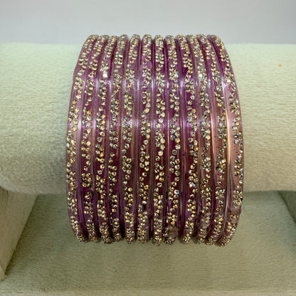 Continuous Crystal Stone Glass Bangles Set for Women – 12 Pieces (1 Dozen) | Traditional Bridal & Party Wear Bangles