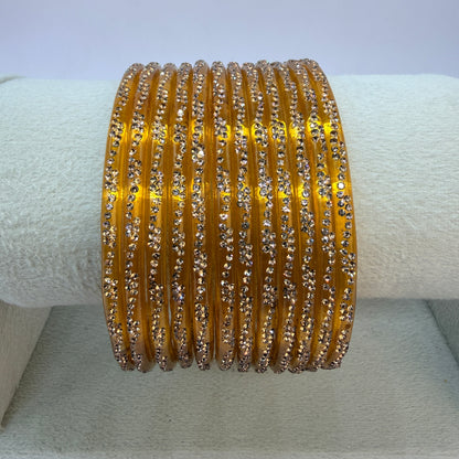 Continuous Crystal Stone Glass Bangles Set for Women – 12 Pieces (1 Dozen) | Traditional Bridal & Party Wear Bangles