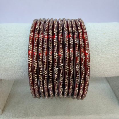 Continuous Crystal Stone Glass Bangles Set for Women – 12 Pieces (1 Dozen) | Traditional Bridal & Party Wear Bangles