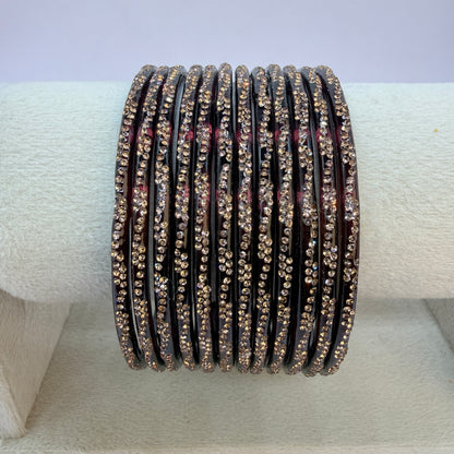 Continuous Crystal Stone Glass Bangles Set for Women – 12 Pieces (1 Dozen) | Traditional Bridal & Party Wear Bangles