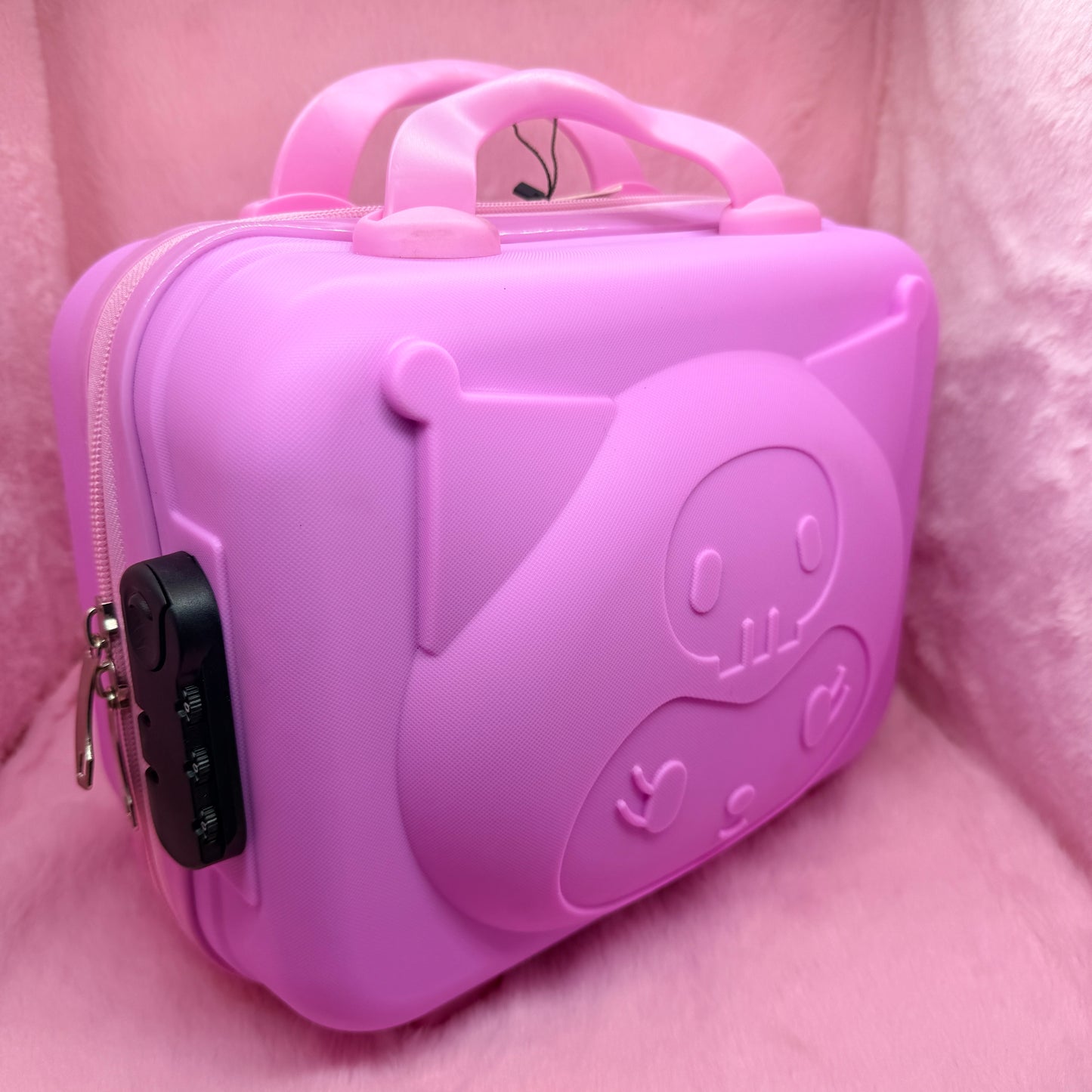 8 Dozen Premium Glass Bangles with 8 Pair Designer Jhumka Earrings Combo in Cute Pink Cartoon Mini Suitcase